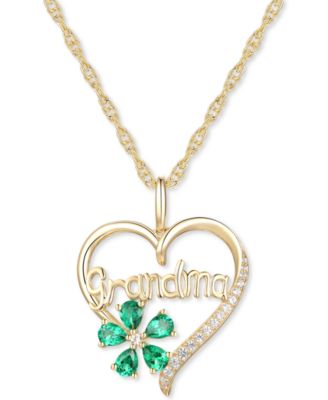 Macy's - Lab-Grown Emerald (5/8 ct. t.w.) & Lab-Grown White Sapphire (1/10 ct. t.w.) Grandma 18" Pendant Necklace in 10k Gold