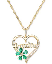 Lab-Created Emerald (5/8 ct. t.w.) & Lab-Created White Sapphire (1/10 ct. t.w.) Grandma 18" Pendant Necklace in 10k Gold