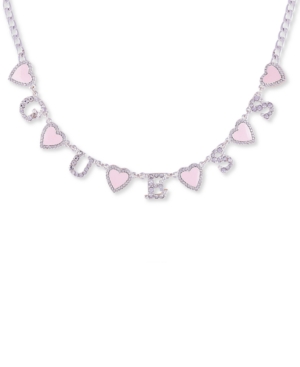 image of Guess Silver-Tone Pave & Heart Logo Collar Necklace, 16
