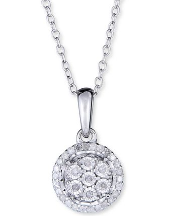 Macy's - 2-Pc. Set Diamond Cluster Pendant Necklace & Matching Stud Earrings in Sterling Silver