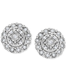 Authentic Diamond Sterling Silver 1/10 Carat T.W Cluster Stud Earring BRAND NEW 