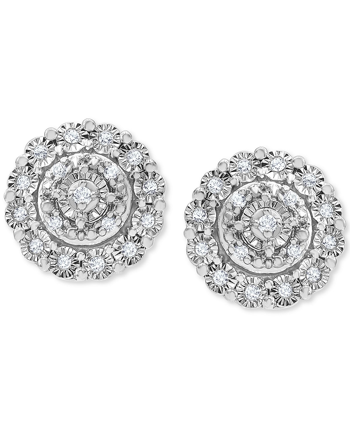 Macy's 1/10 ct. t.w. Diamond Halo Cluster Stud Earrings in Sterling Silver