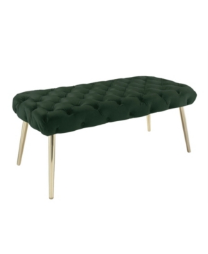 Nicole Miller Claude Velvet Button Tufted Bench With Metal Legs In Green