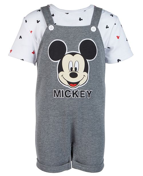 Disney Baby Boys 2 Pc Mickey Mouse Print T Shirt Shortall Set