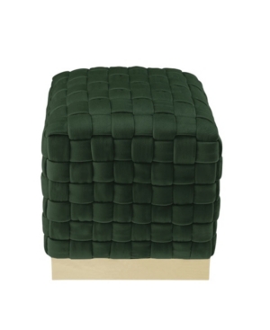 Nicole Miller Satine Woven Cube Ottoman With Metal Base In Green