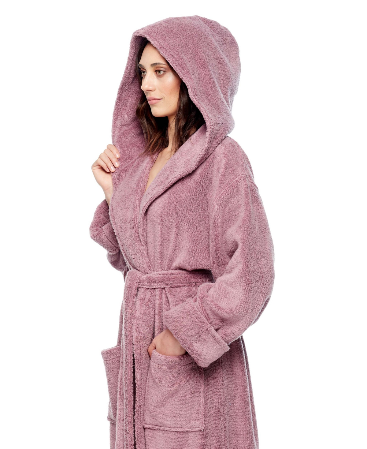 Arus Women's Ankle Length Hooded, Low Twist, Soft Turkish Cotton Bathrobe