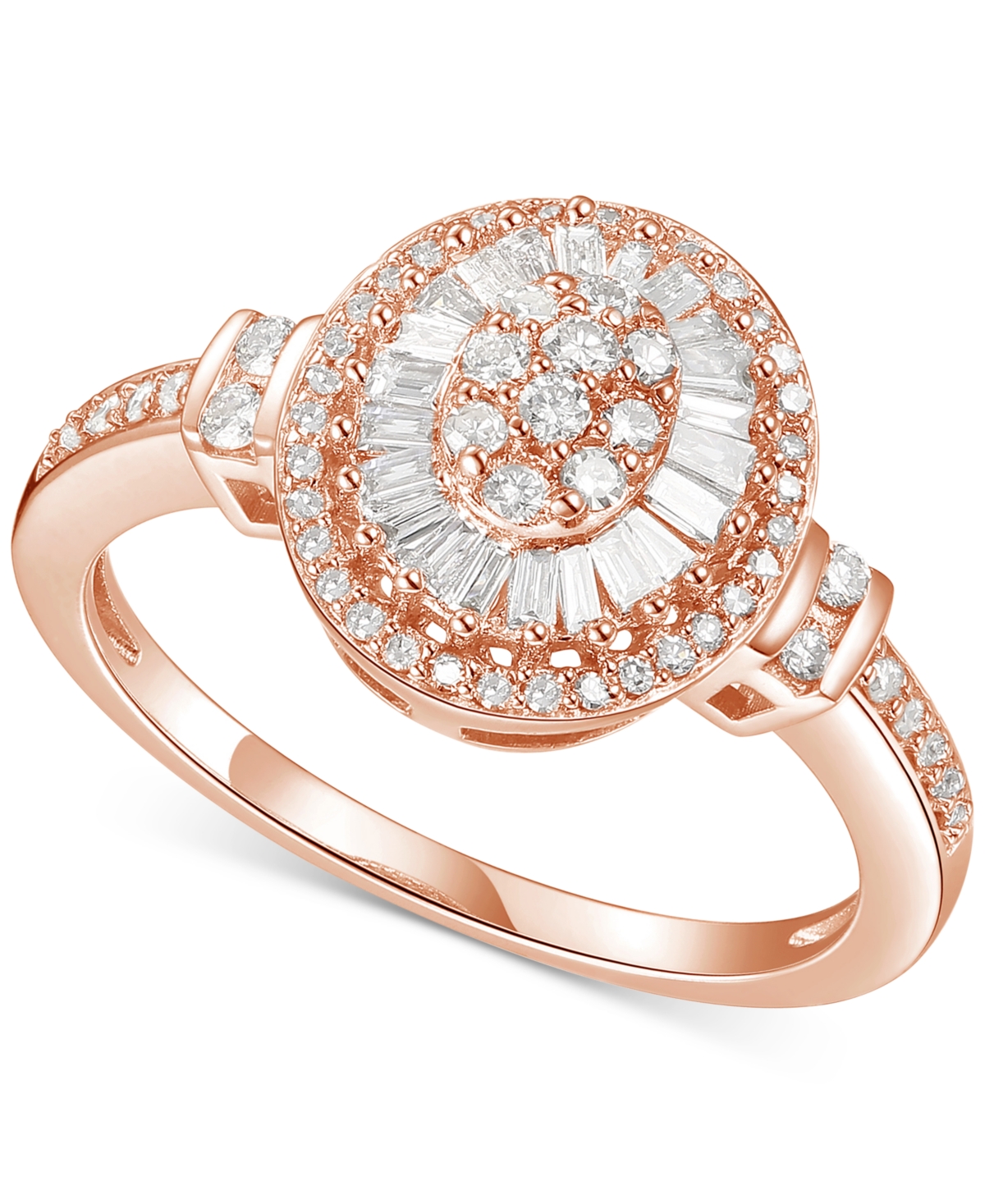 Shop Macy's Diamond Oval Starburst Cluster Ring (1/2 Ct. T.w.) In 14k White, Yellow Or Rose Gold