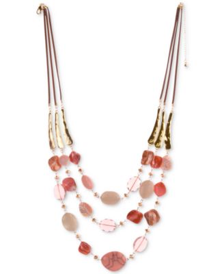 Style & Co - Stone & Shell Beaded Triple-Row Faux-Suede Necklace, 25" + 3" extender