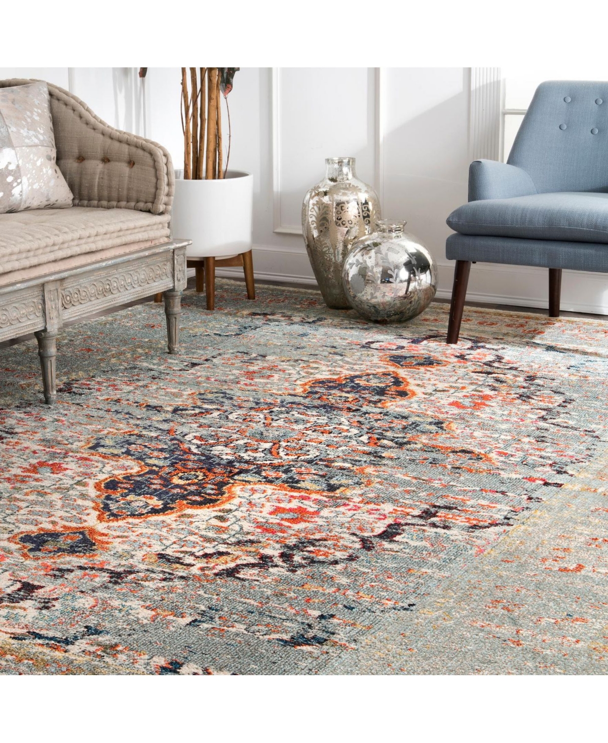 nuLoom Casablanca Distressed Persian SaritaArea Rug - Gray