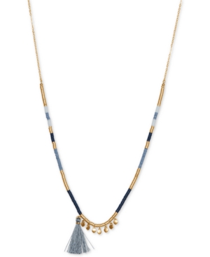 image of Lucky Brand Gold-Tone Tassel Charm Beaded Strand Necklace, 28
