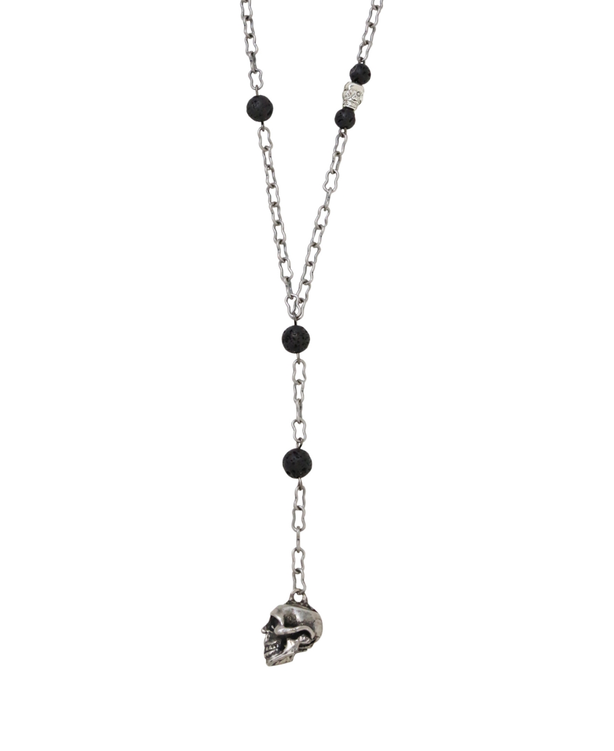 Ox Chain Lariat with Lava Beads and Skull Charm - Multi