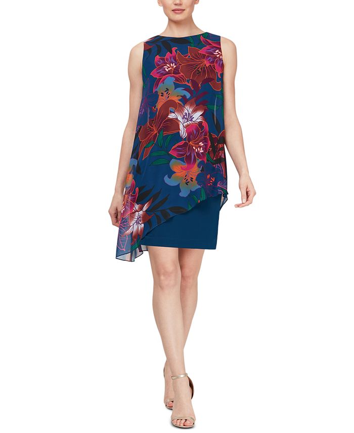 SL Fashions Asymmetrical-Overlay Dress - Macy's