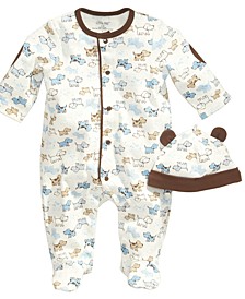 Baby Boys Cute Puppies Hat and Footed Coveralls Set