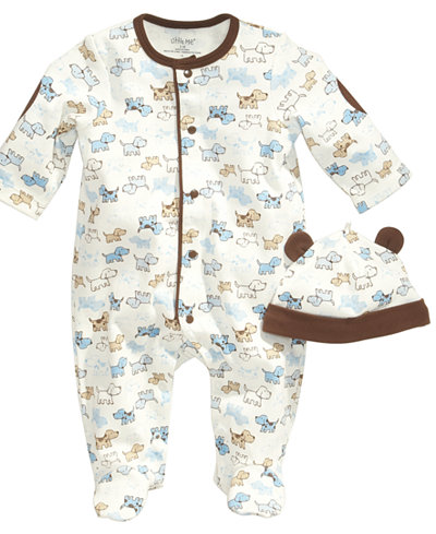 Little Me Baby Set, Baby Boys Cute Puppies 2-Piece Hat and Footed Coveralls