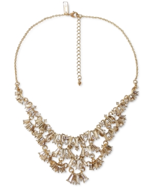 image of Inc Gold-Tone Round & Baguette-Crystal Fan Statement Necklace, 16
