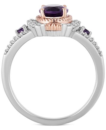 Enchanted Disney Fine Jewelry - Amethyst (1-1/3 ct. t.w.) & Diamond (1/7 ct. t.w.) Ariel Ring in Sterling Silver & 14k Rose Gold