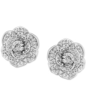 image of Enchanted Disney Diamond Flower Cinderella Stud Earrings (1/2 ct. t.w.) in 14k White Gold