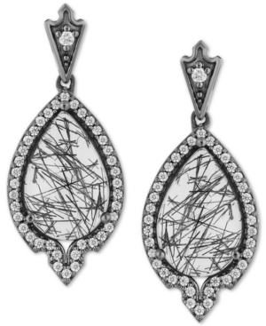 image of Enchanted Disney Maleficent Villains Diamond (1/3 ct. t.w.) & Rutile Quartz (4 ct. t.w.) Drop Earrings in Sterling Silver