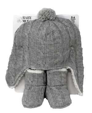 Baby Mode Signature Cable Knit Fleece Lined Baby Hat and Boots