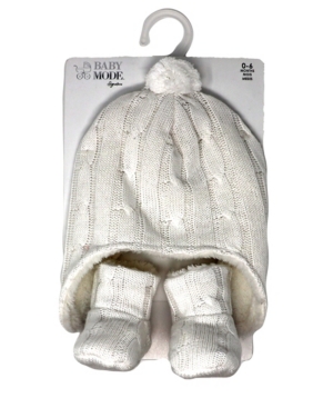 Baby Mode Signature Cable Knit Fleece Lined Baby Hat and Boots
