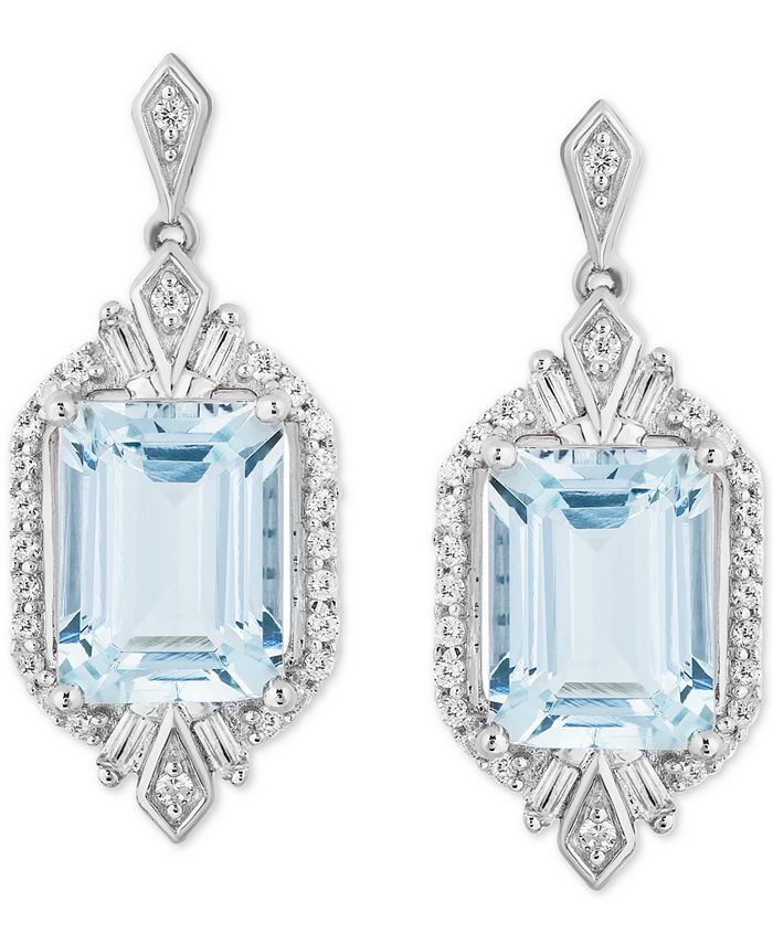Enchanted Disney Fine Jewelry - Aquamarine (1-1/10 ct. t.w.) & Diamond (1/4 ct. t.w.) Elsa Drop Earrings in Sterling Silver