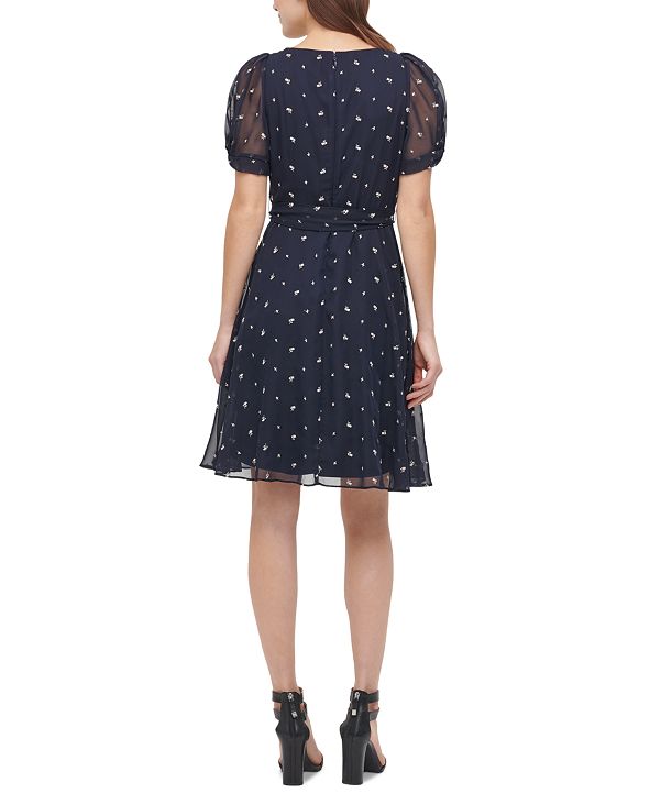 DKNY Embroidered Puff-Sleeve Dress & Reviews - Dresses - Women - Macy's