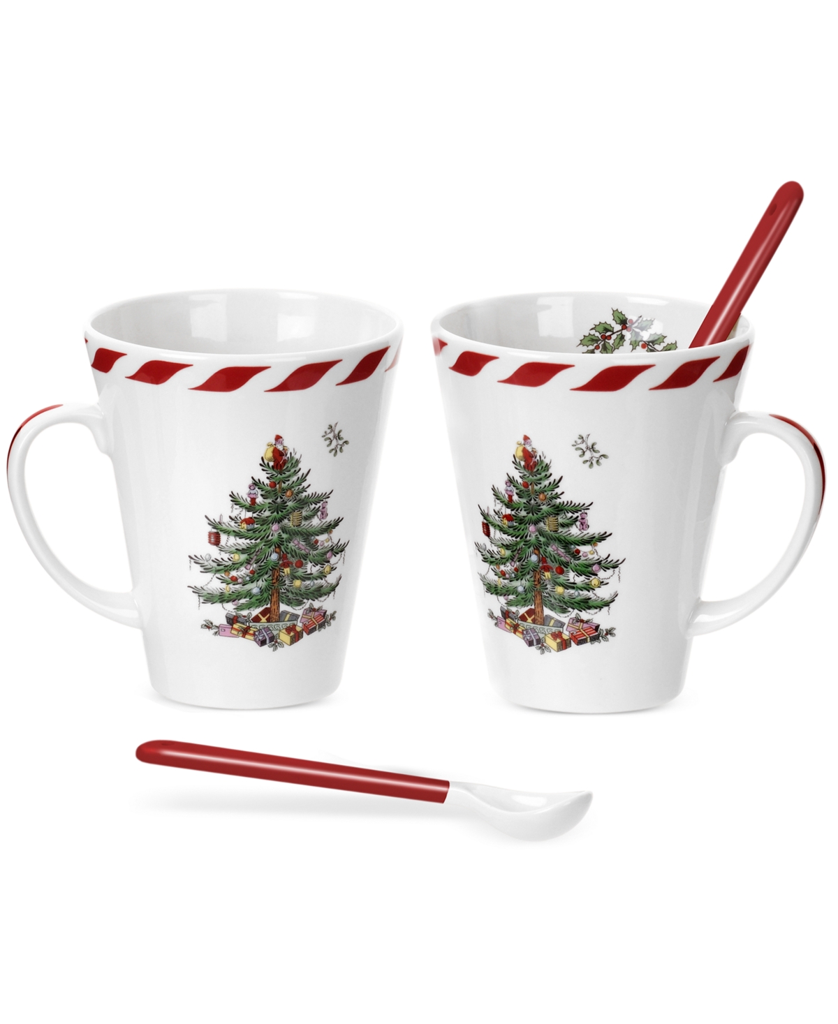 SPODE CHRISTMAS TREE PEPPERMINT MUGS & SPOONS, SET OF 2 