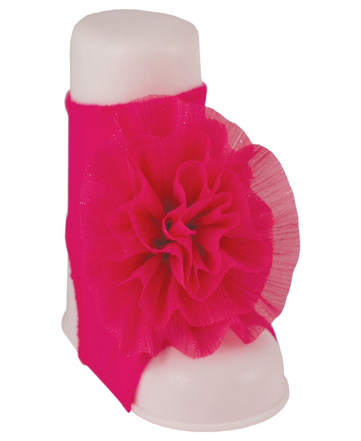 Baby Deer Baby Girls Shimmer Peep Toe Sock With Flower Overlay In Fuchsia