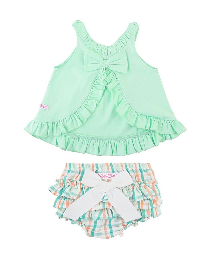 RuffleButts Baby Girl Swing Top and Presley Plaid Ruffle Bloomer Set
