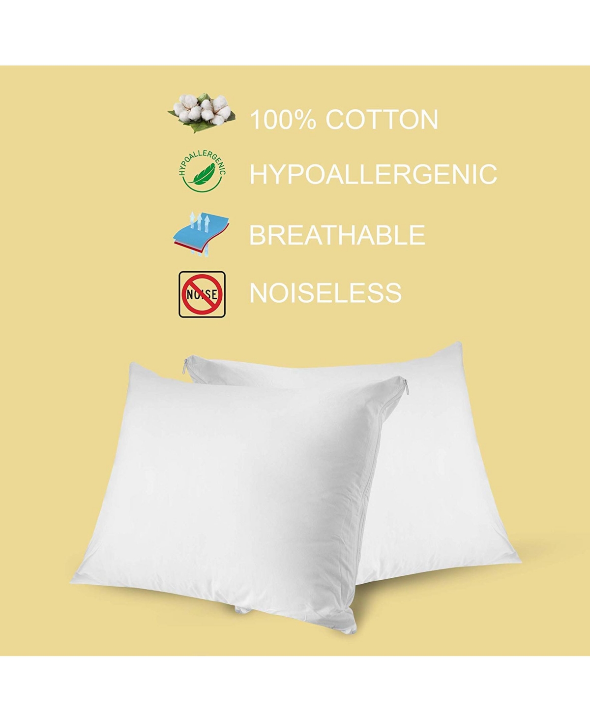 Circles Home 100% Cotton Breathable Pillow Protector with Zipper –(2 Pack) - White
