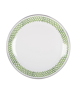 Golden Rabbit Scallop Enamelware Dinner Plates, Set Of 4 In Green