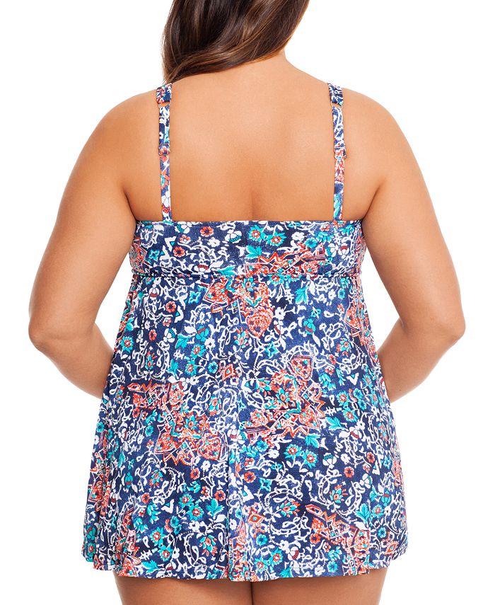 Swim Solutions Plus Size Printed Ruffled Swimdress, Created for Macy's ...