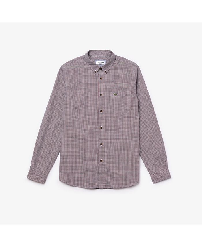 Lacoste Men's Regular Fit Long Sleeve Gingham Check Poplin Shirt - Macy's