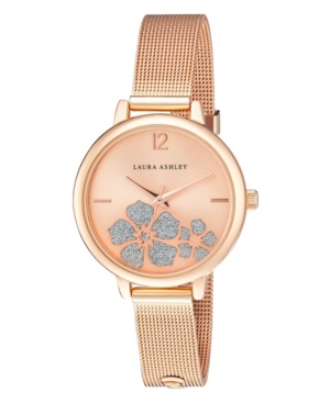 image of Laura Ashley Women-s Sunray Floral Stone Dial Blush Alloy Bracelet Watch 34mm
