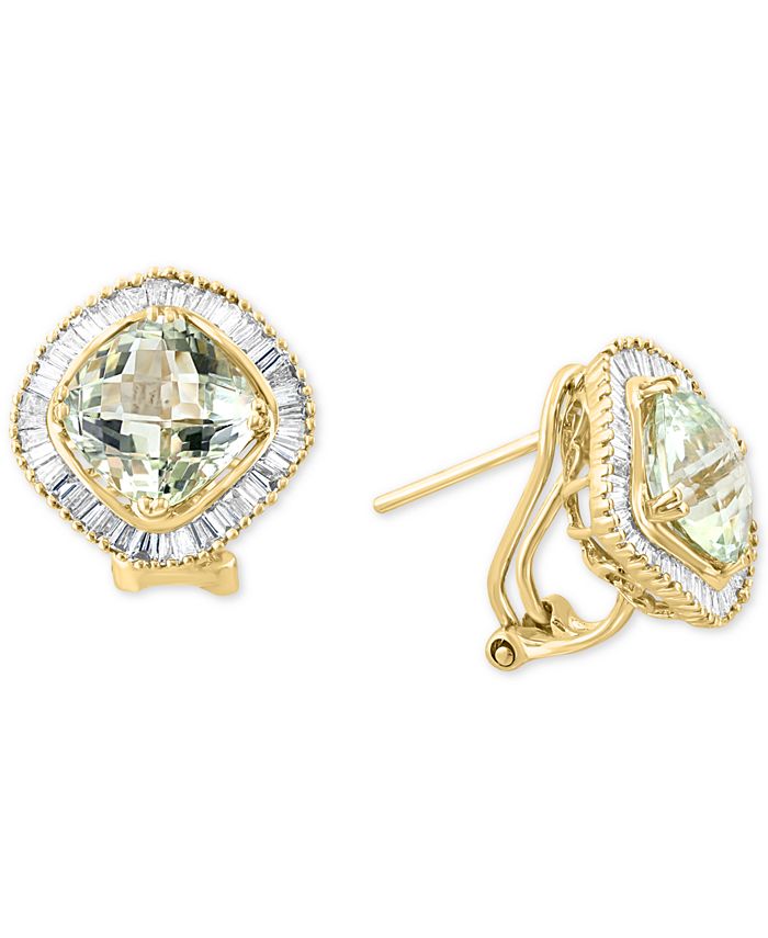LALI Jewels - Green Quartz (4 ct. t.w.) & Diamond (5/8 ct. t.w.) Stud Earrings in 14k Gold