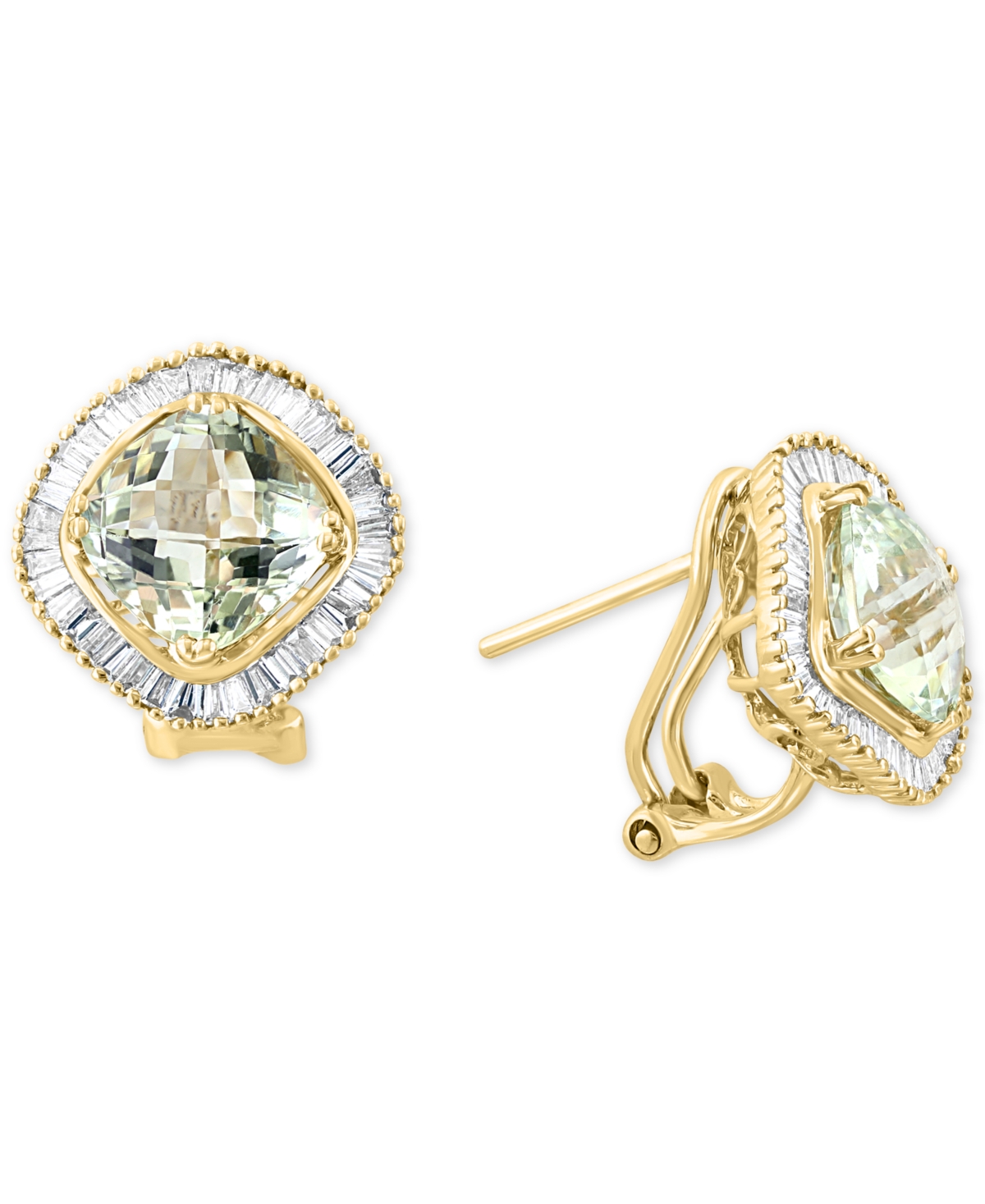 Green Quartz (4 ct. t.w.) & Diamond (5/8 ct. t.w.) Stud Earrings in 14k Gold - Green Quartz