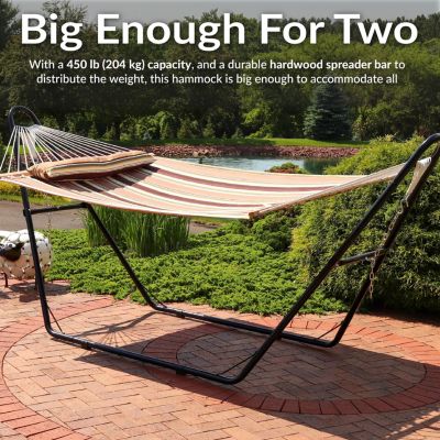 Double Quilted Fabric Hammock with Universal Steel Stand - 450-Pound Capacity