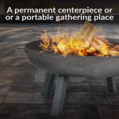 Outdoor Camping or Backyard Round Cast Iron Rustic Fire Pit Bowl with Handles