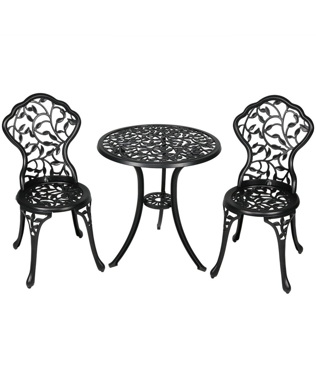 Floral Design Cast Aluminum Outdoor Patio Bistro Set, Black, 3pc
