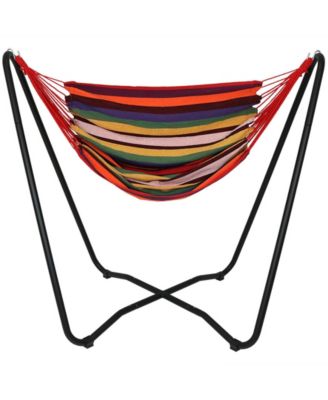 Hanging Rope Hammock Chair with Space-Saving Stand - 330 lb Weight Capacity