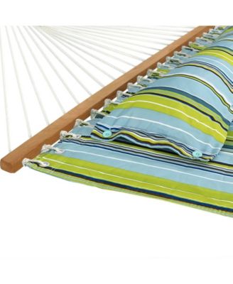 Outdoor 2-Person Quilted Fabric Hammock with Spreader Bars and Freestanding Stand