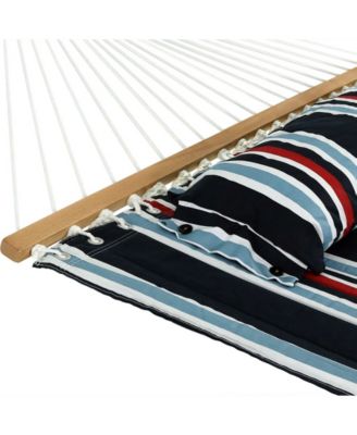 Outdoor 2-Person Quilted Fabric Hammock with Spreader Bars and Freestanding Stand