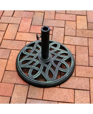 Outdoor Heavy-Duty Cast Iron Decorative Design Patio Yard Round Umbrella Base Stand - 17" - Green