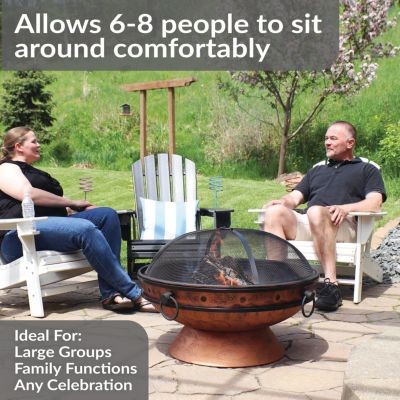 Outdoor Camping or Backyard Large Round Fire Pit Bowl with Handles and Spark Screen - 30" - Copper Finish