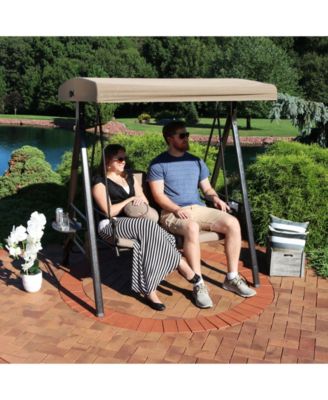 Sunnydaze Decor Outdoor Porch Swing 2-Person Patio Seater Loveseat with Adjustable Canopy