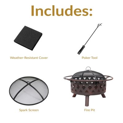 Outdoor Camping or Backyard Crossweave Cut Out Fire Pit with Spark Screen and Log Poker