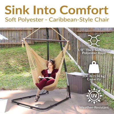 Caribbean Style Extra Large Hanging Rope Hammock Chair Swing for Backyard and Patio