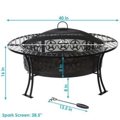 Outdoor Camping or Backyard Steel Round Four Star Fire Pit Table with Spark Screen - 40" - Black