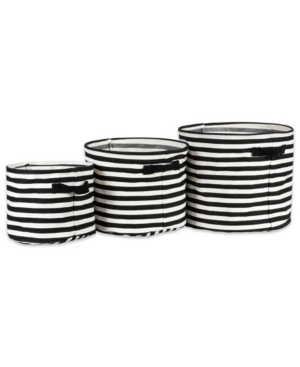 Design Imports Polyethylene Coated Herringbone Woven Cotton Laundry Bin Stripe Round Set of 3