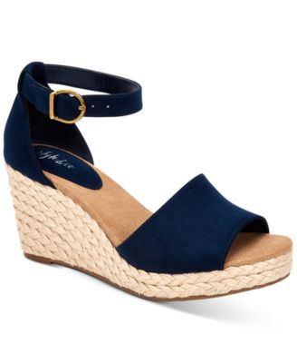 navy blue leather wedges